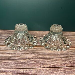 Gorgeous pair Vintage Anchor Hocking Boopie Glass Candlestick Candle Holders MCM